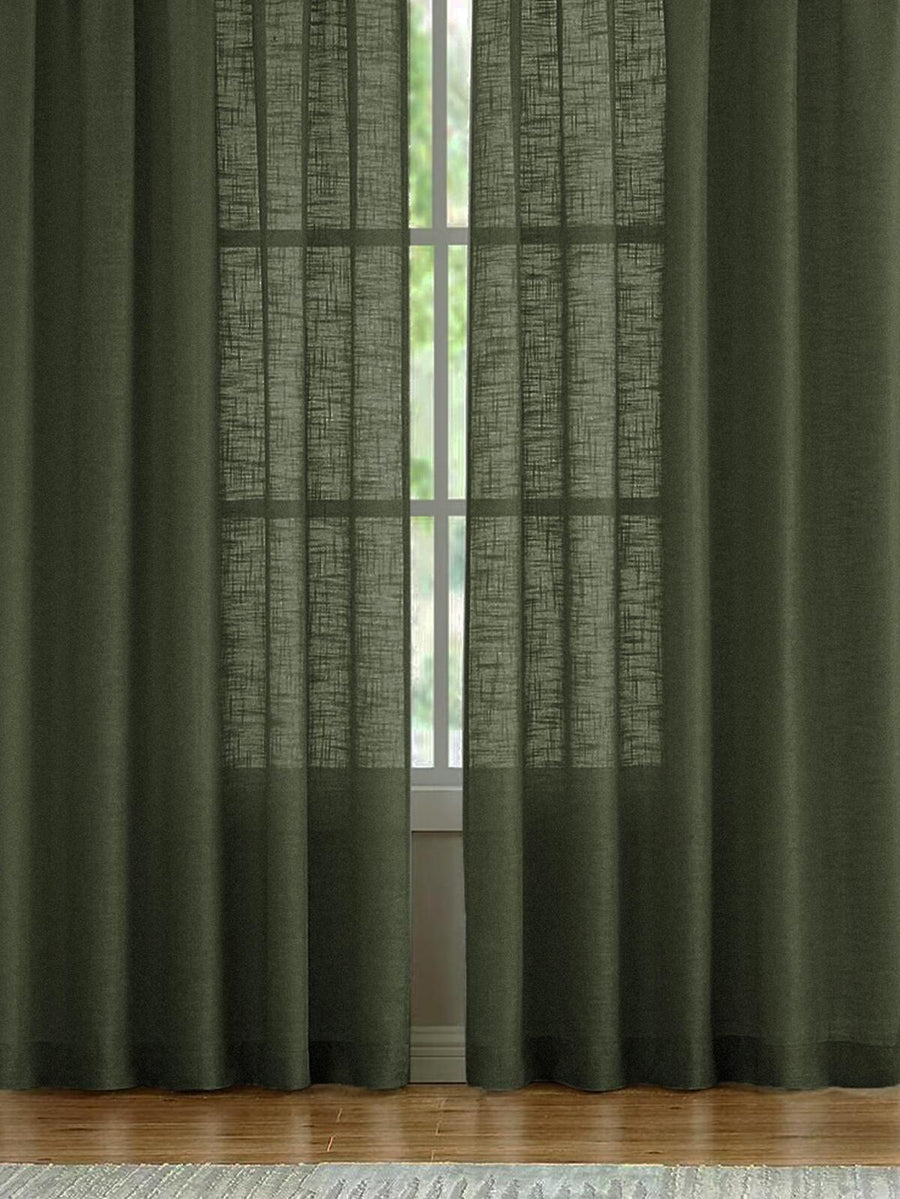 1pc Japanese-Style Sheer Linen-Like Cross-Striped Curtain, Suitable For Bedroom, Living Room And Various Occasions