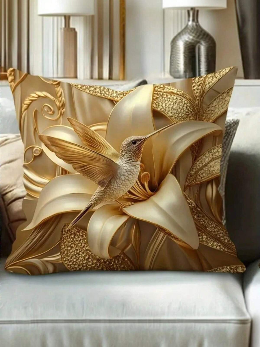 1/2/4pcs Modern Hummingbird & Giant Lily Flower Pattern Throw Pillow Covers, Machine Washable, 100% Polyester, Decorative Soft Cushion Covers For Living Room, Bedroom, Sofa, Single-Sided Printing, Pillow Insert Not Included